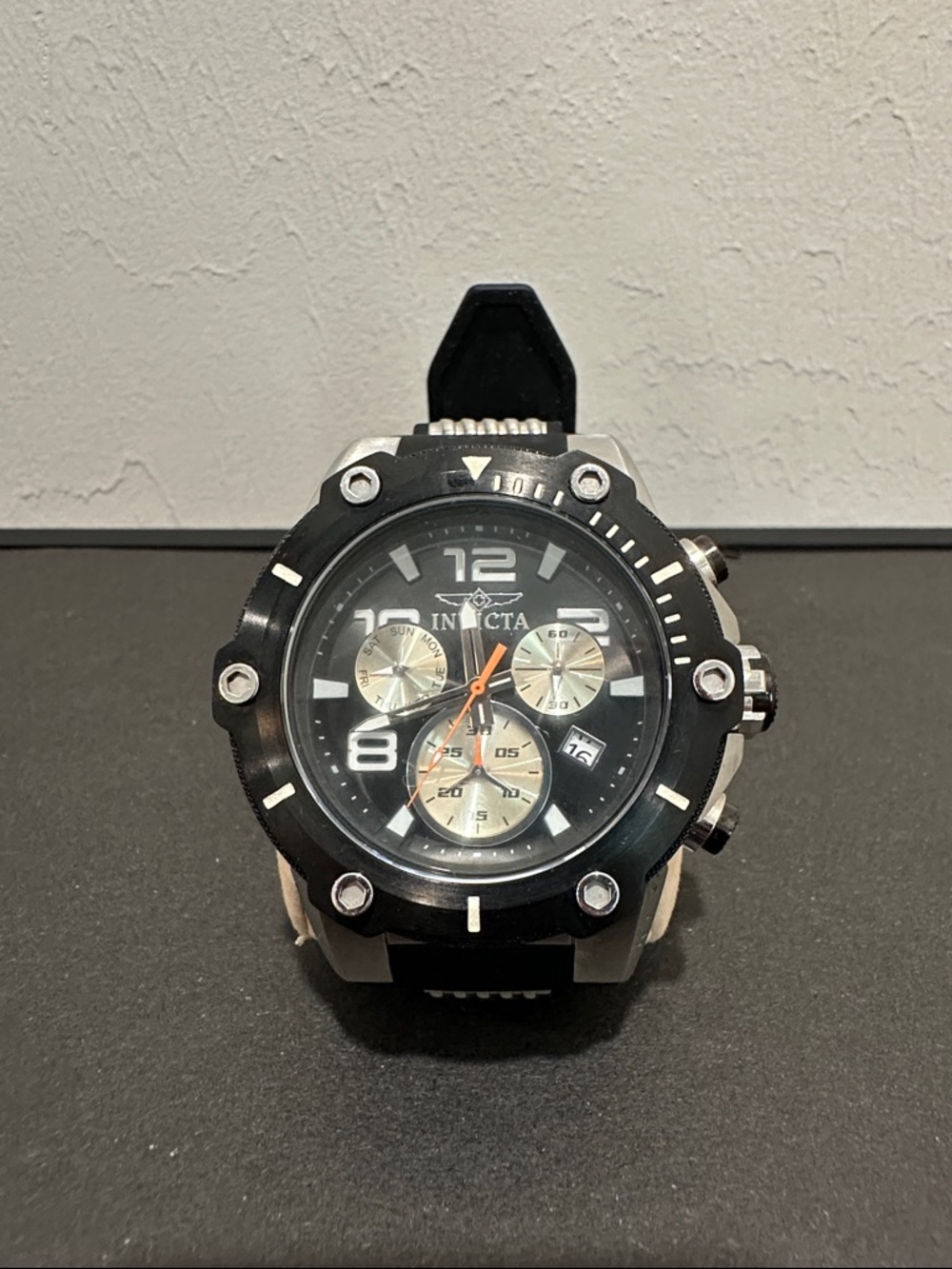 Invicta Speedway Black and Silver Men's Chronograph Watch with Orange Accents